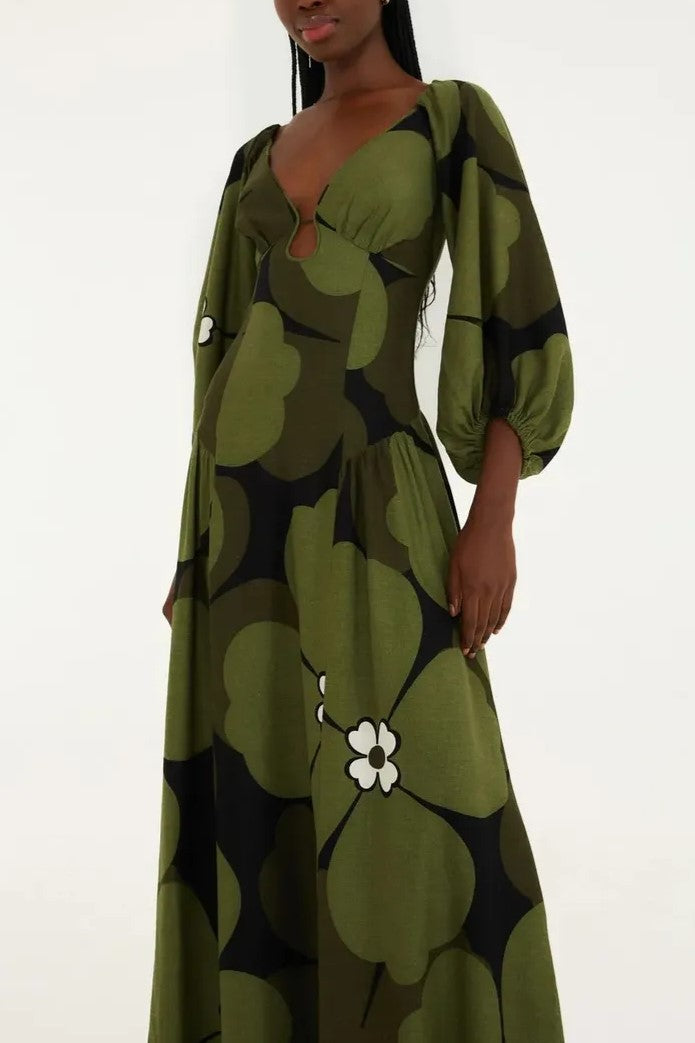 Floral Dark Green Midi Dress
