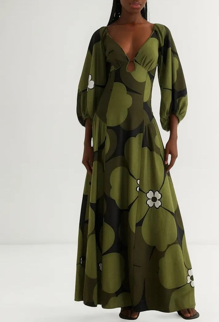 Floral Dark Green Midi Dress