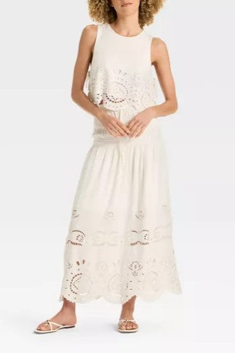 Women's Embroidered Eyelet Side-Tie Tank Set