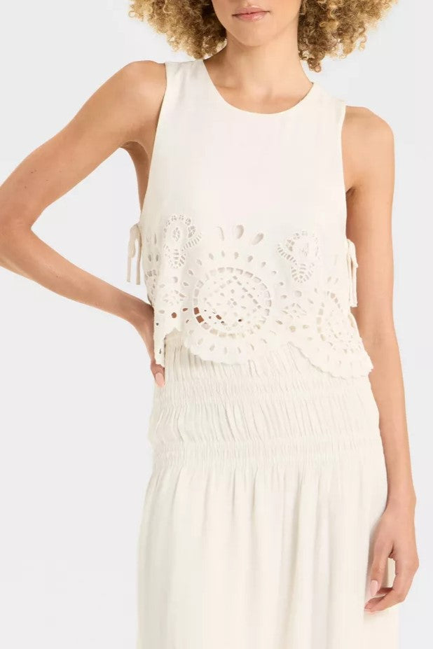 Women's Embroidered Eyelet Side-Tie Tank Set