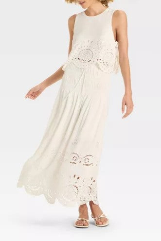 Women's Embroidered Eyelet Side-Tie Tank Set
