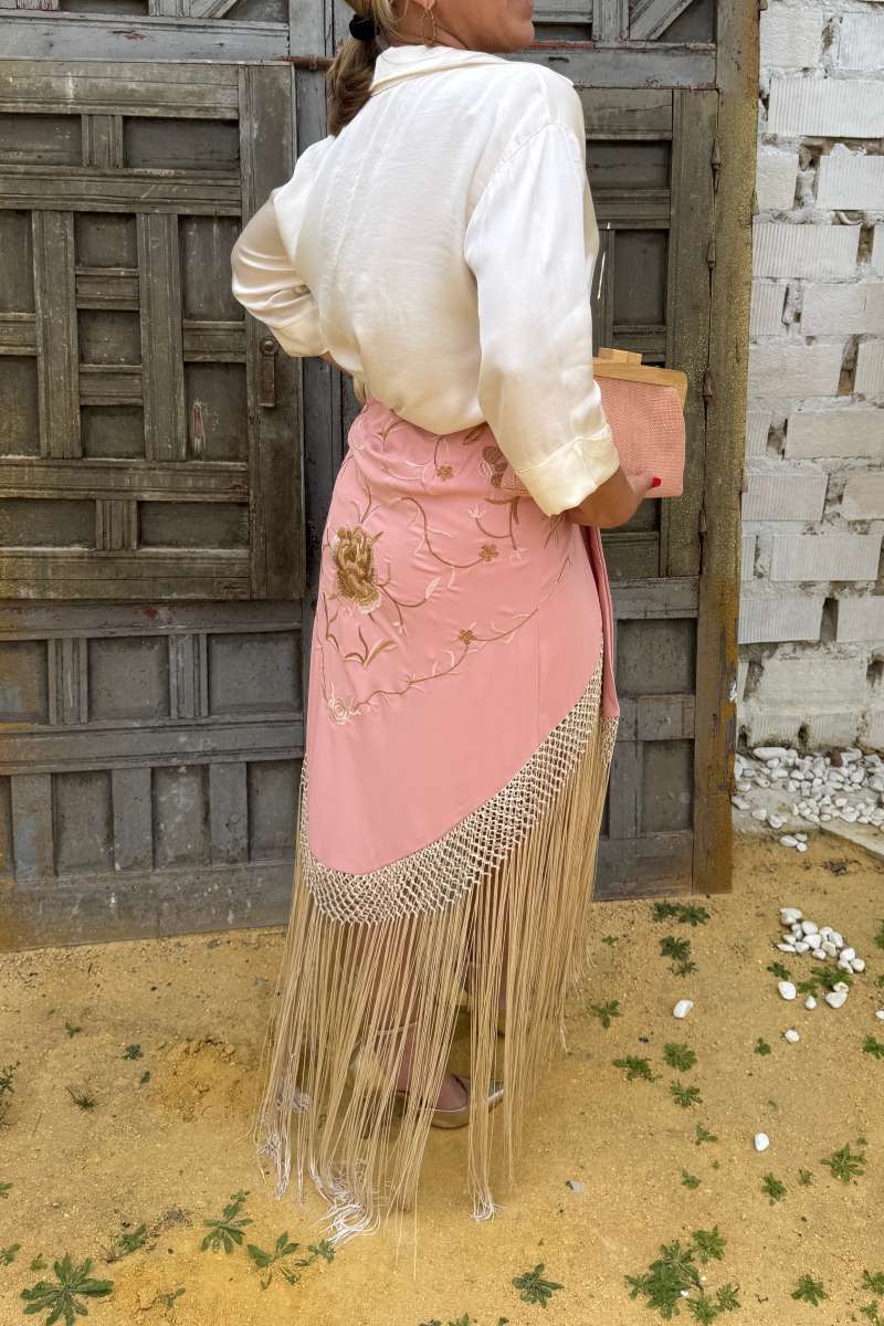Fmbroidered Pleated Fringed skirt