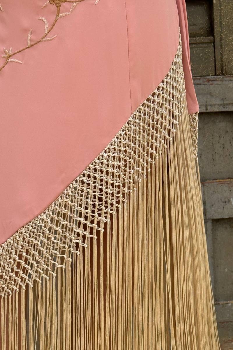 Fmbroidered Pleated Fringed skirt