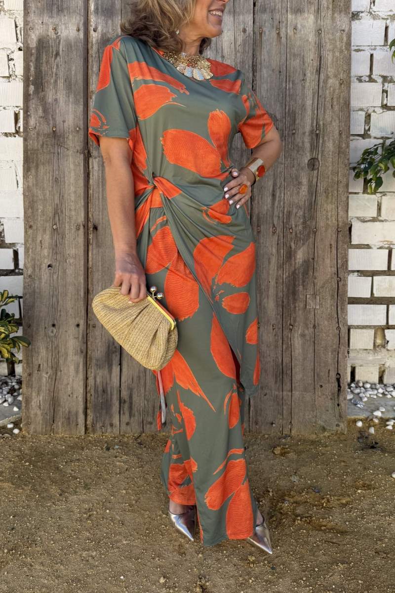 Elegant Abstract Knot Long Jacket and Pants Set