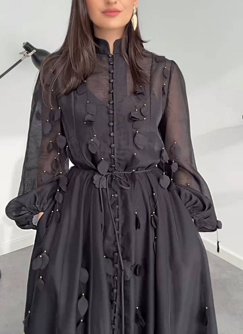 Elegant Leaf Mesh Maxi Dress