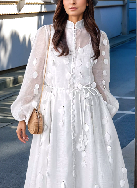 Elegant Leaf Mesh Maxi Dress