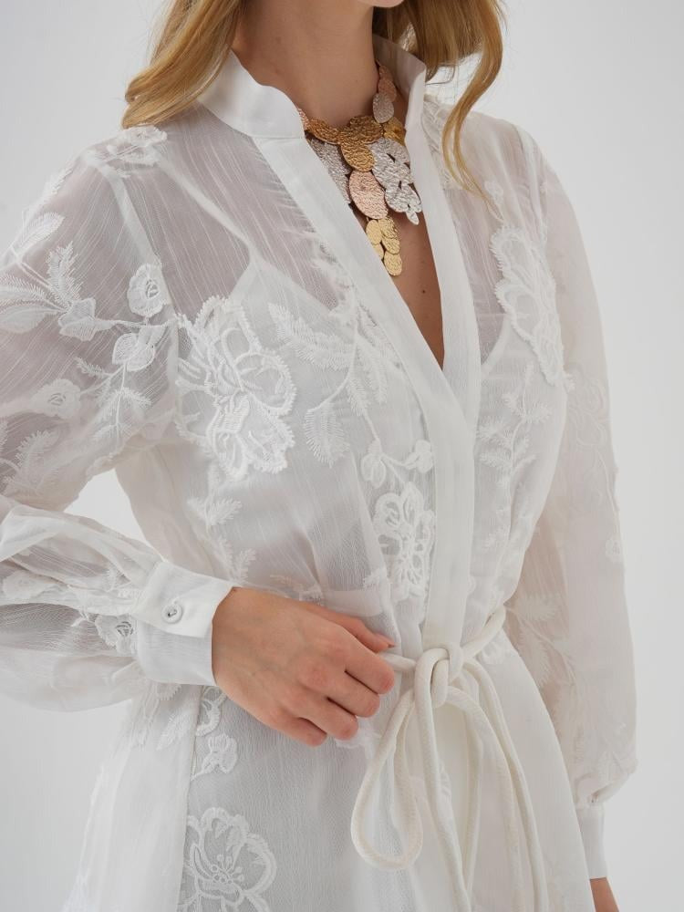 Embroidered Printed V-neck Dress