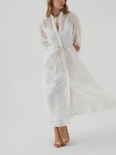 Embroidered Printed V-neck Dress