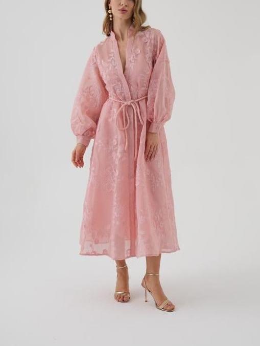 Embroidered Printed V-neck Dress