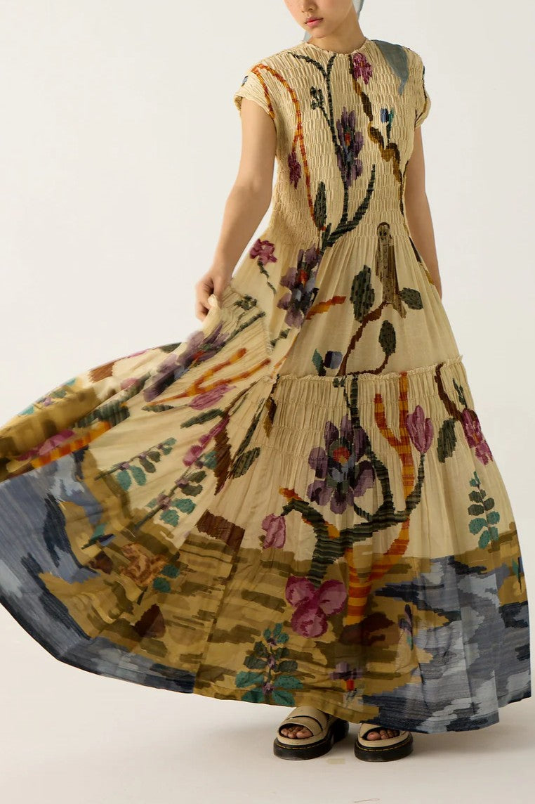 Pleated Print Maxi Dress