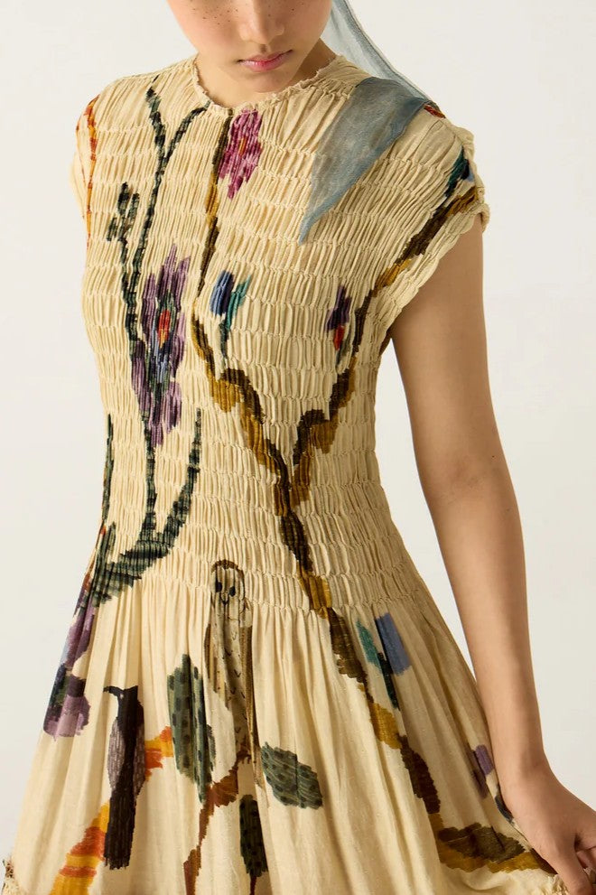 Pleated Print Maxi Dress