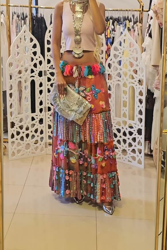 Embroidered Tassel Rhinestone Heavy-duty Skirt