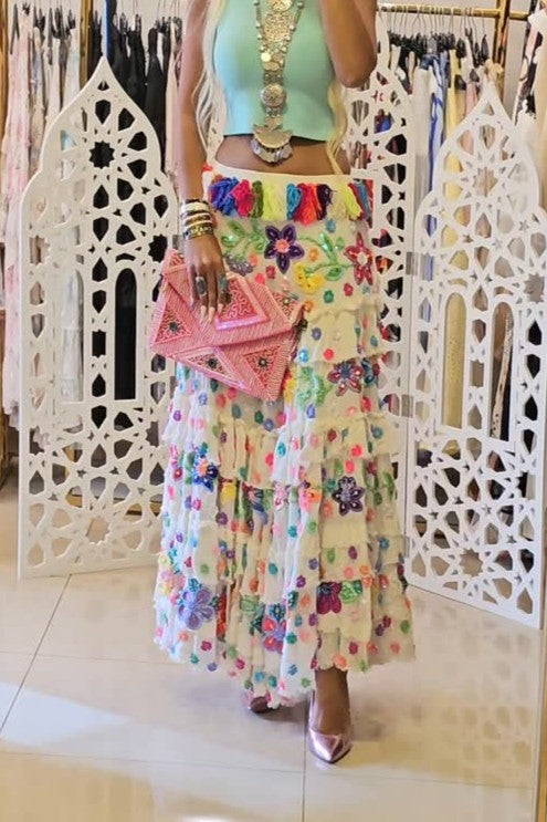 Embroidered Tassel Rhinestone Heavy-duty Skirt