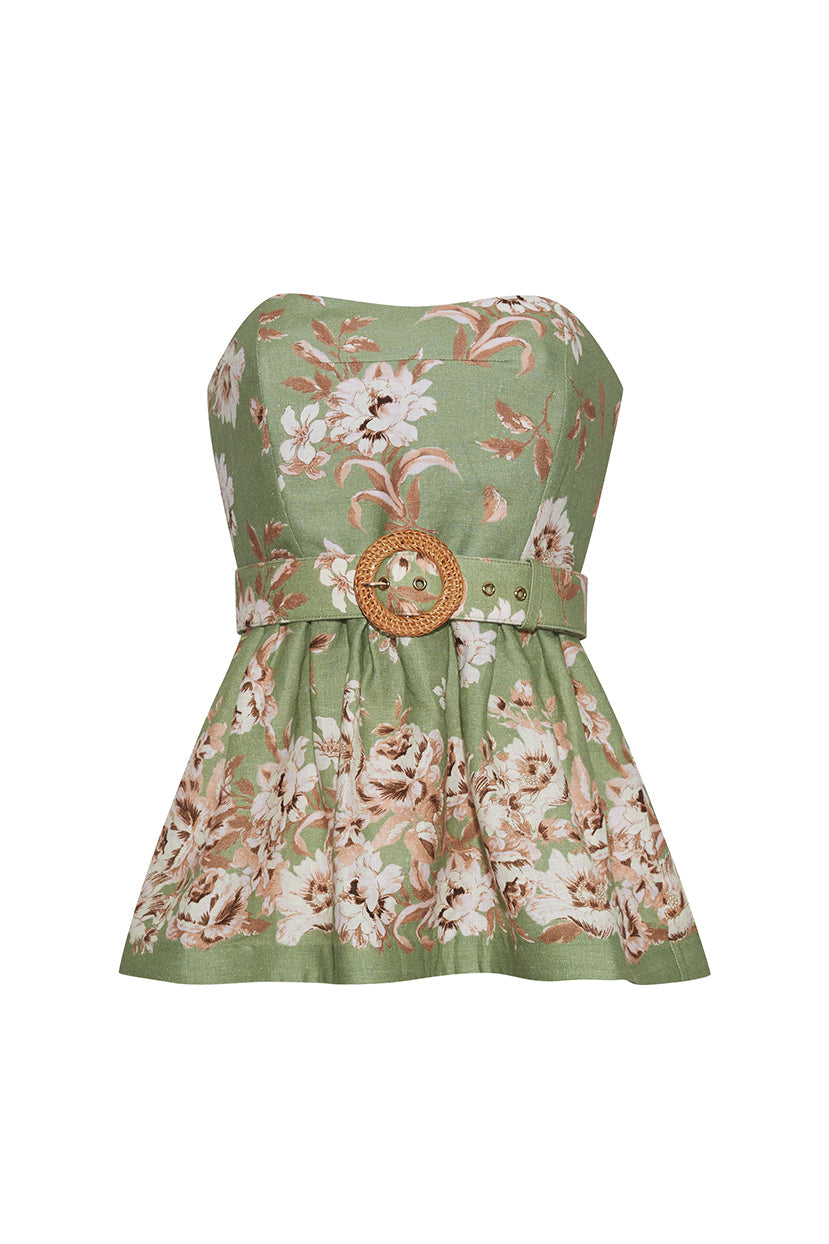 Floral Peplum Strapless Top