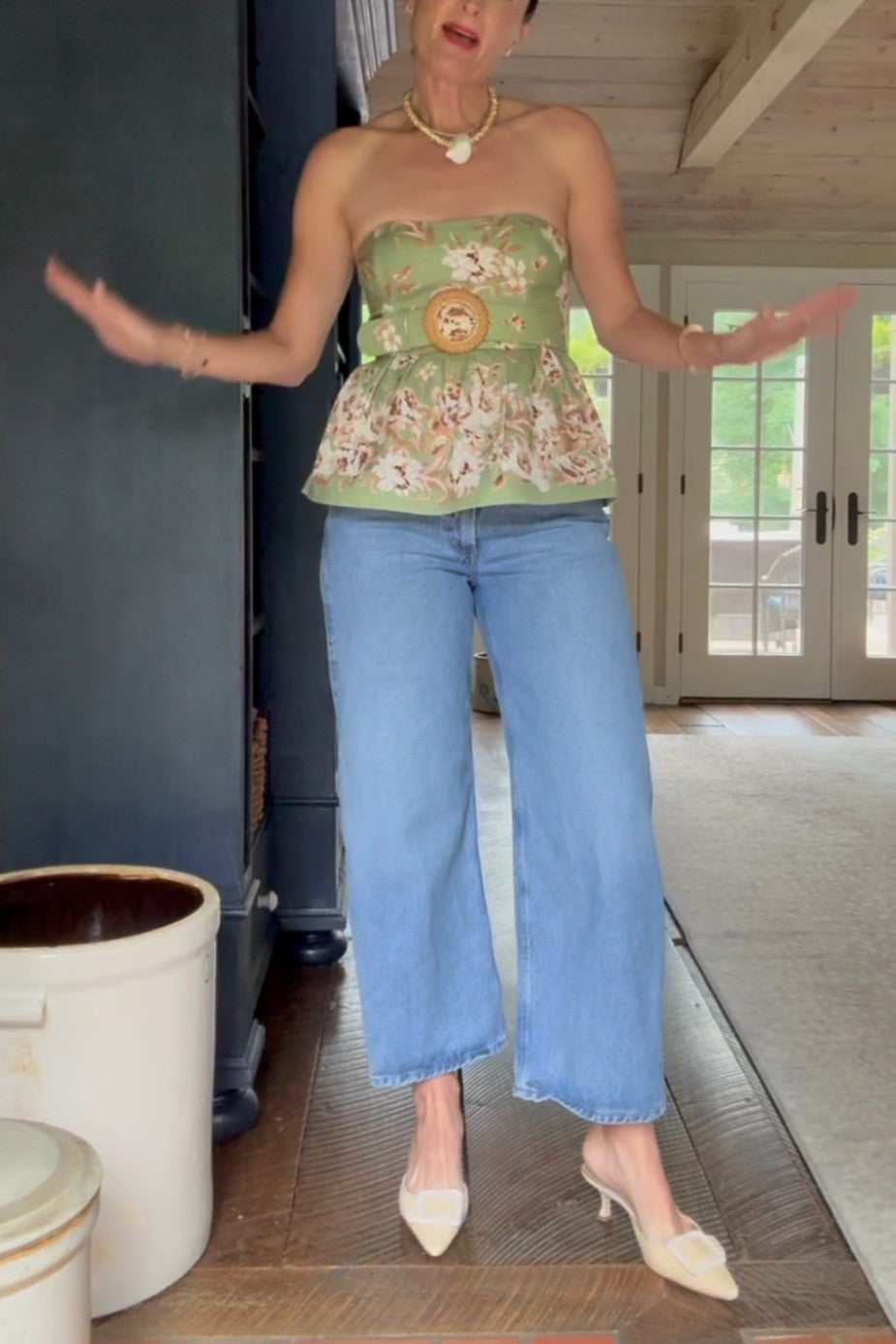 Floral Peplum Strapless Top