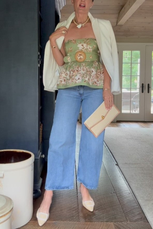 Floral Peplum Strapless Top