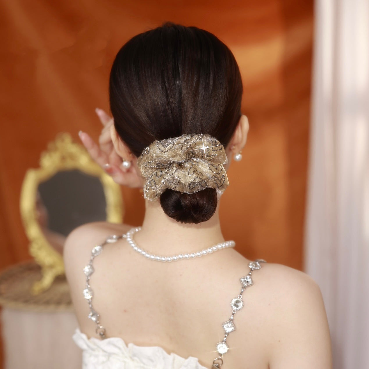 Layered organza Headbands with sparkling diamonds-5pcs