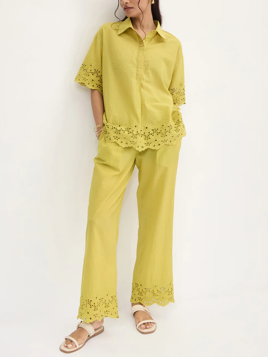 Fashion Lace Solid Color Two-piece Set