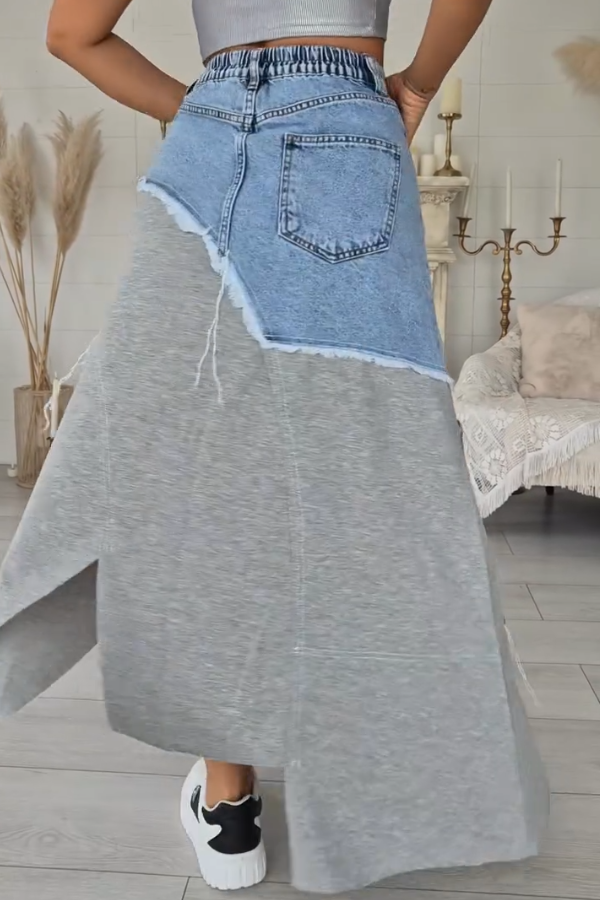 Denim irregular high waist slit skirt