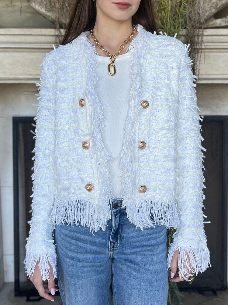 Elegant Open Front Fringe Jacket