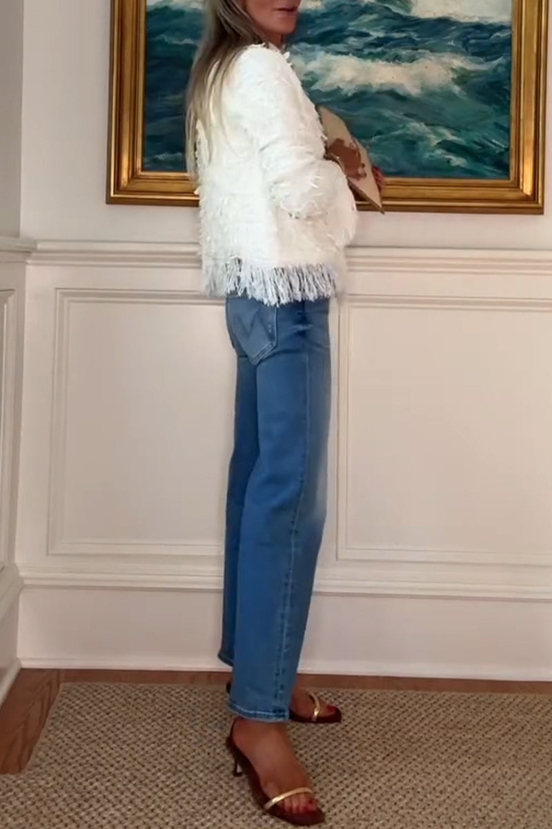 Elegant Open Front Fringe Jacket