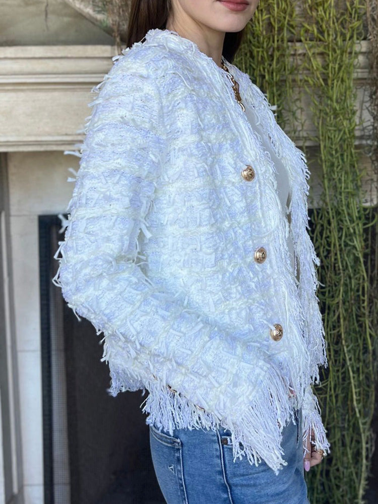 Elegant Open Front Fringe Jacket