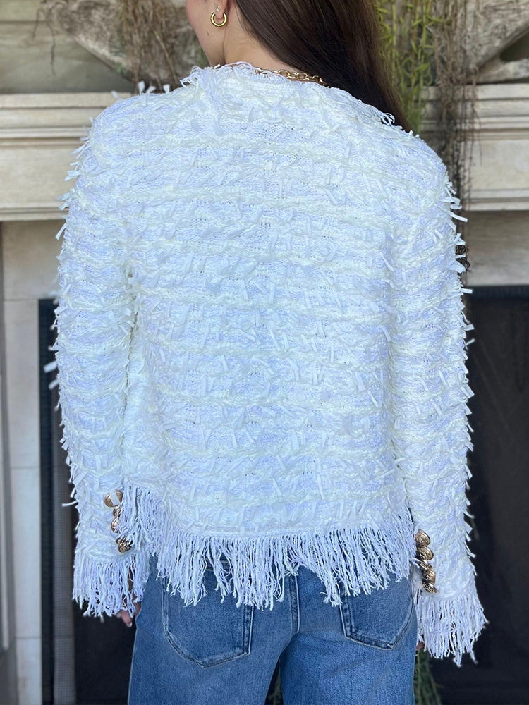 Elegant Open Front Fringe Jacket