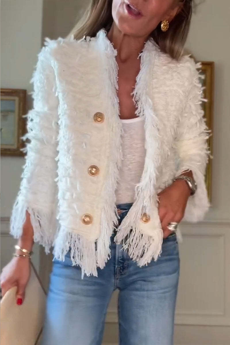 Elegant Open Front Fringe Jacket