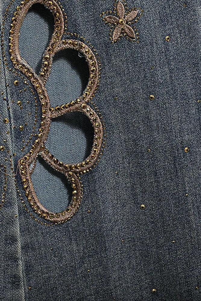 Embroidered hollow rhinestone flared Jeans