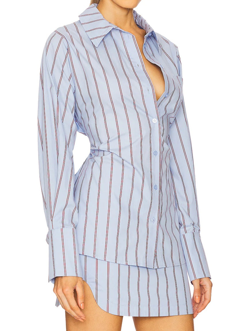 Striped Cotton Open Lapel Two Pieces Set