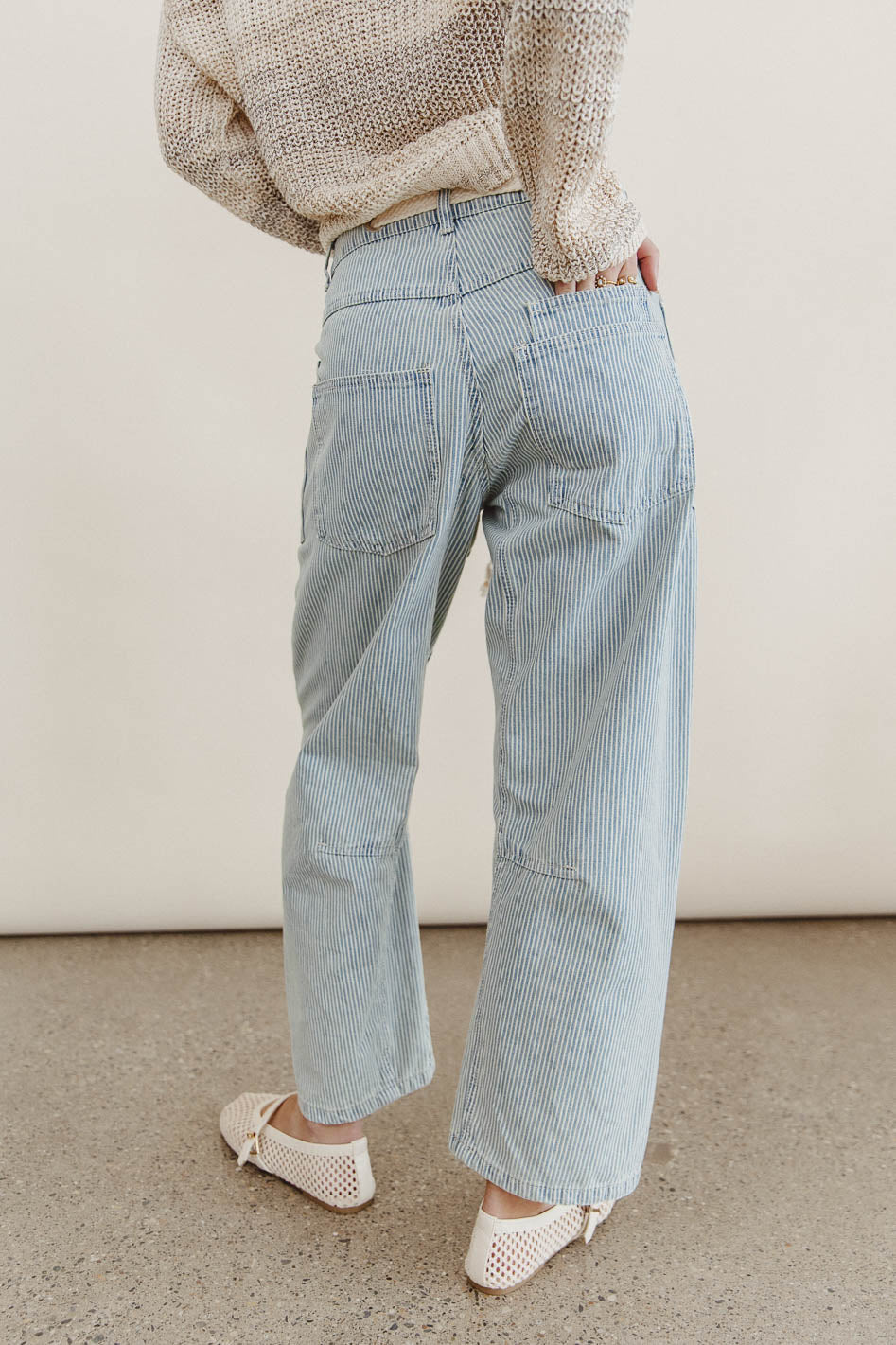 Light blue striped denim flared jeans