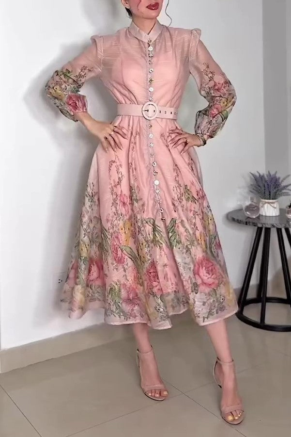 Floral Mesh Belted Dress