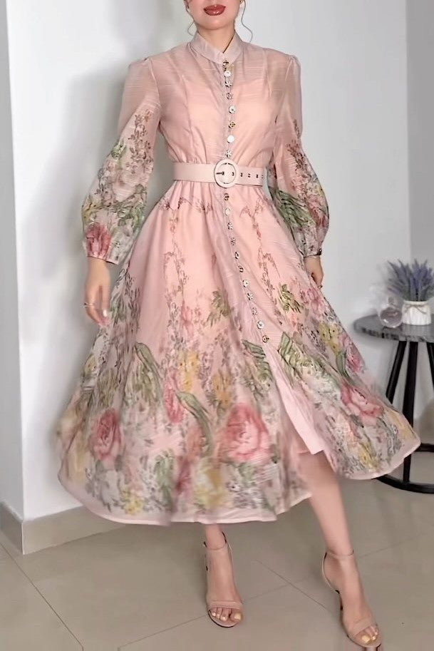 Floral Mesh Belted Dress