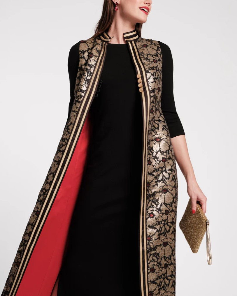 Women's Gold Jacquard Long Jacket