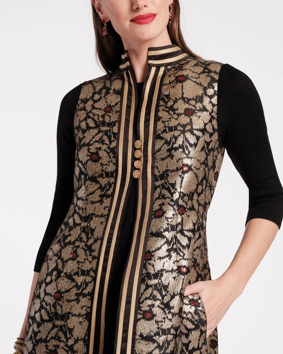 Women's Gold Jacquard Long Jacket