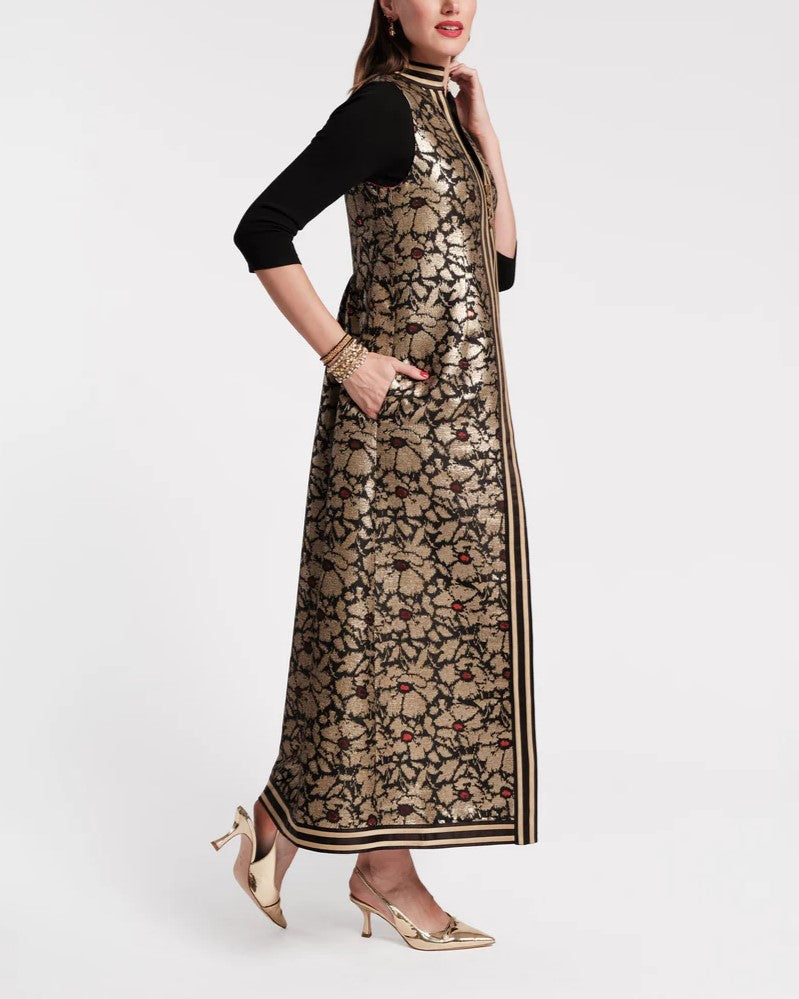 Women's Gold Jacquard Long Jacket