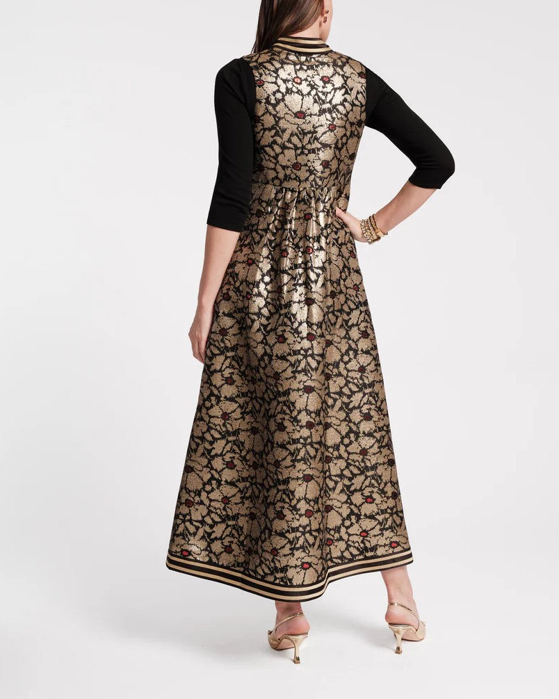 Women's Gold Jacquard Long Jacket