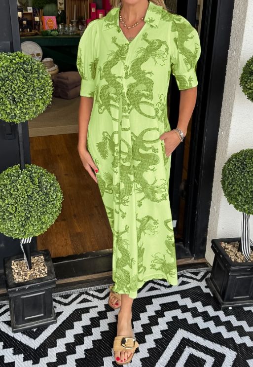 Dragon Printed Midi Dress