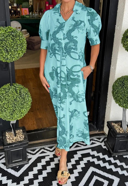 Dragon Printed Midi Dress