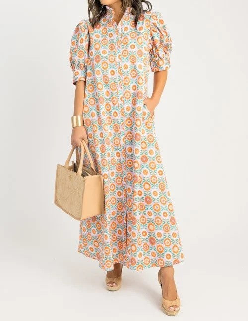 Lavender Floral Button Maxi Dress