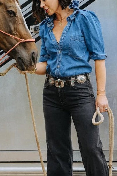 Bontina Lace Collar Denim Shirt
