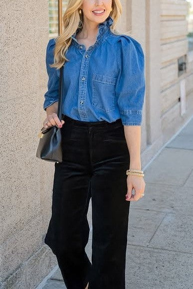 Bontina Lace Collar Denim Shirt
