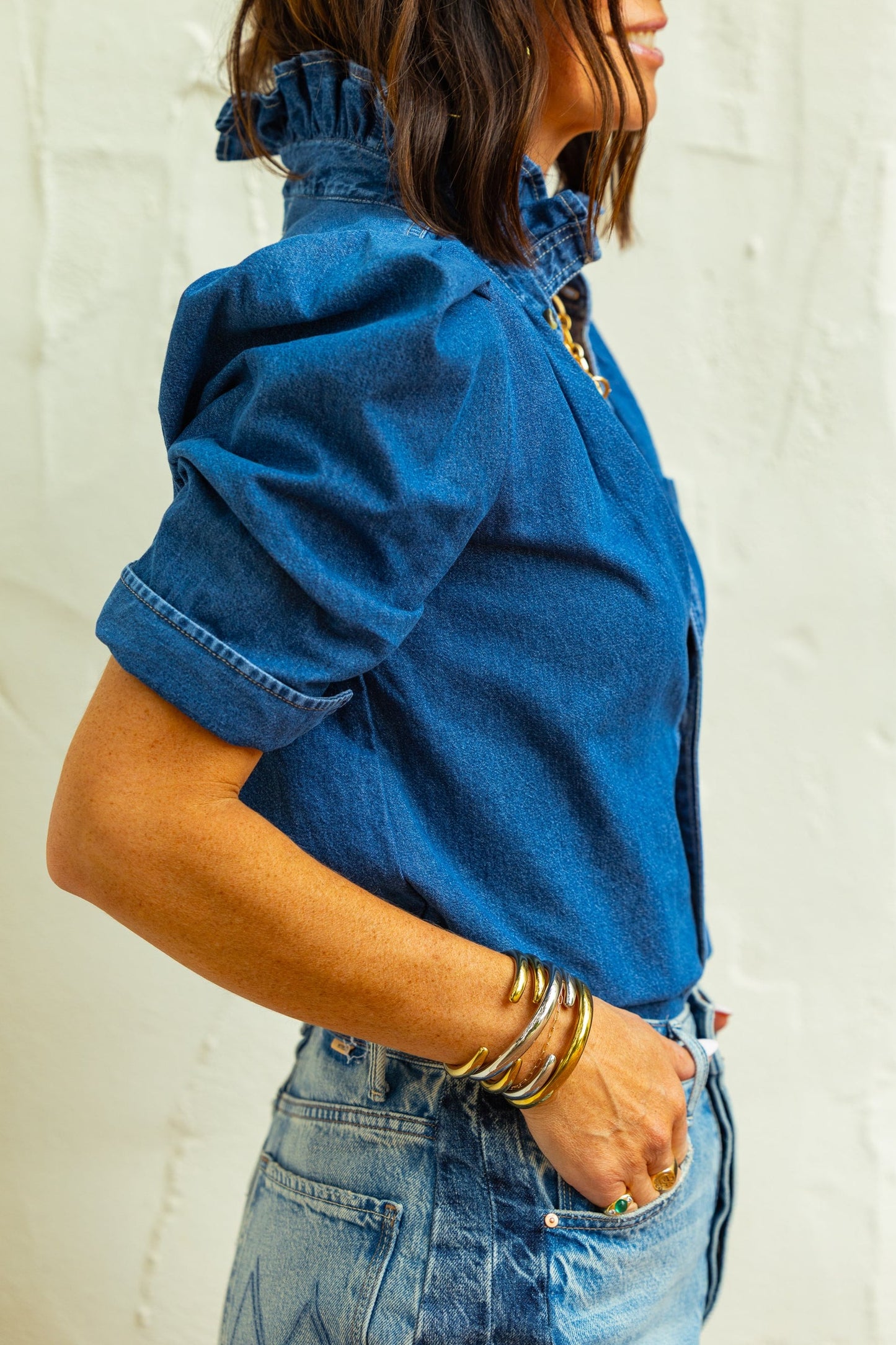 Bontina Lace Collar Denim Shirt