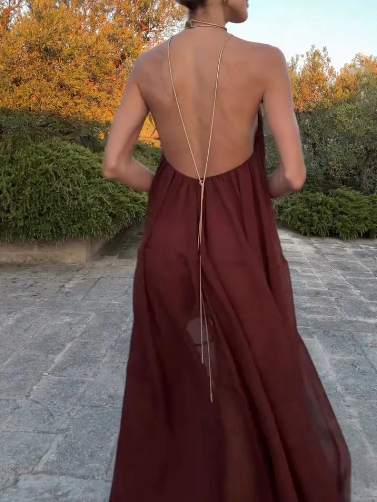 Elegant V-neck Chiffon Flowy Maxi Dress