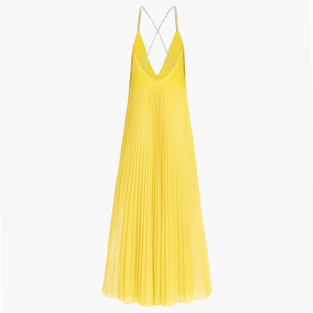 Crystal Embellished Chiffon Flowy Maxi Dress