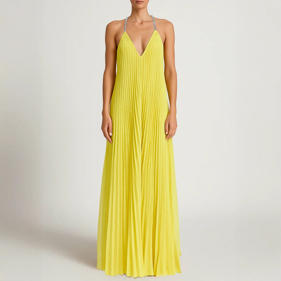 Crystal Embellished Chiffon Flowy Maxi Dress