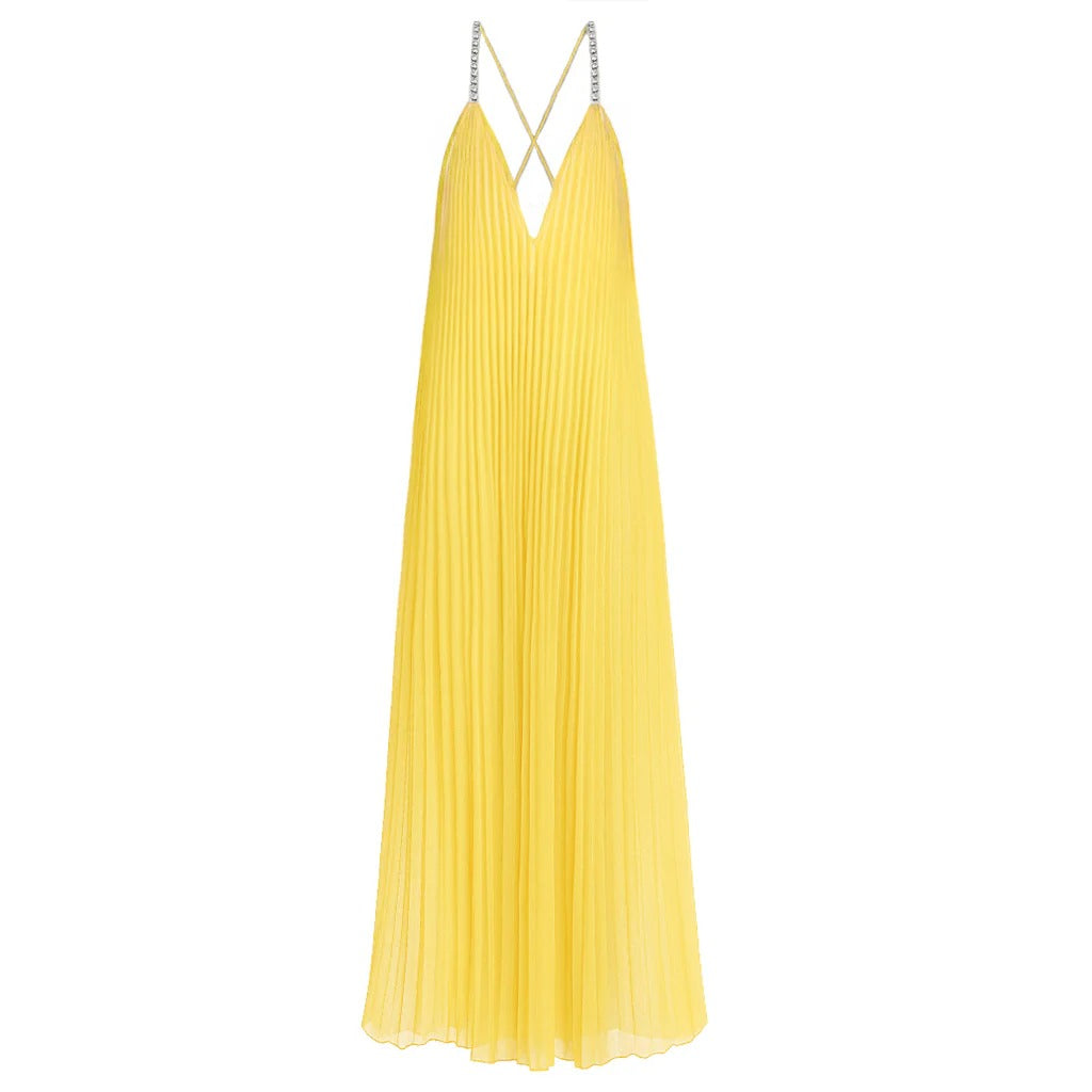 Crystal Embellished Chiffon Flowy Maxi Dress