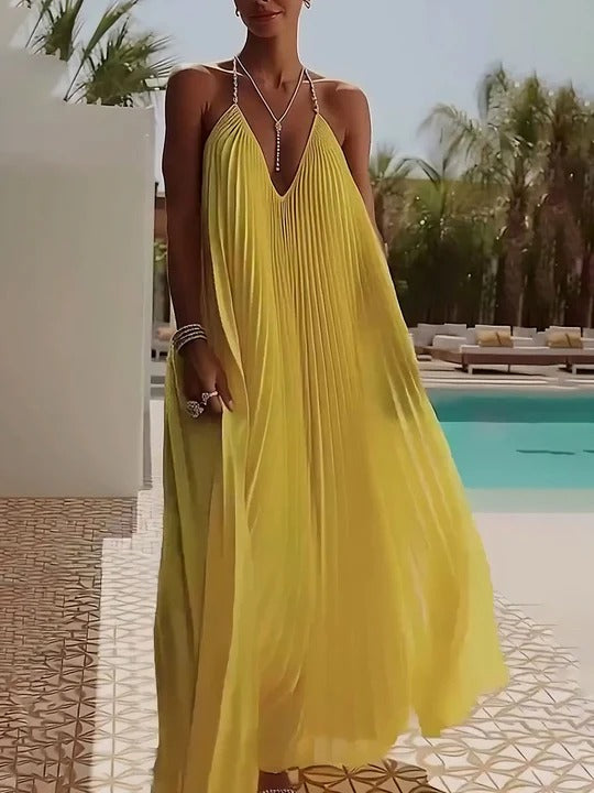 Crystal Embellished Chiffon Flowy Maxi Dress