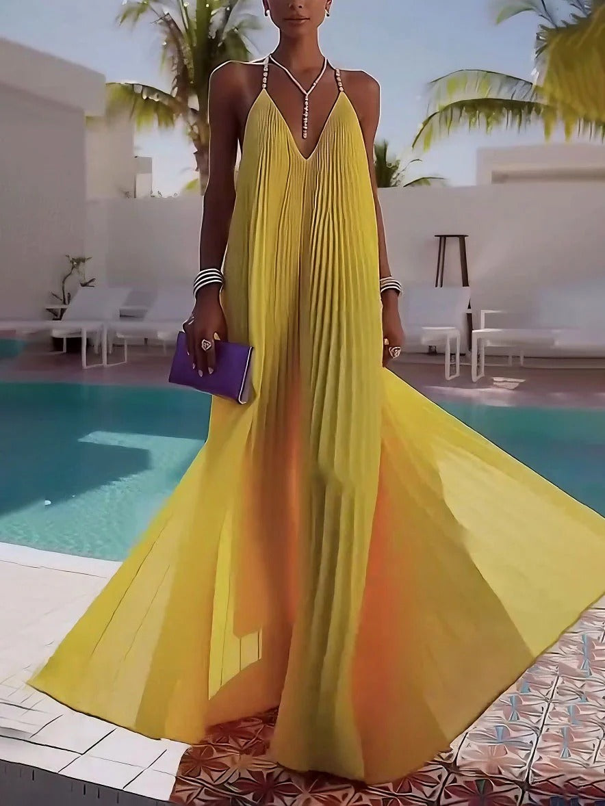 Crystal Embellished Chiffon Flowy Maxi Dress