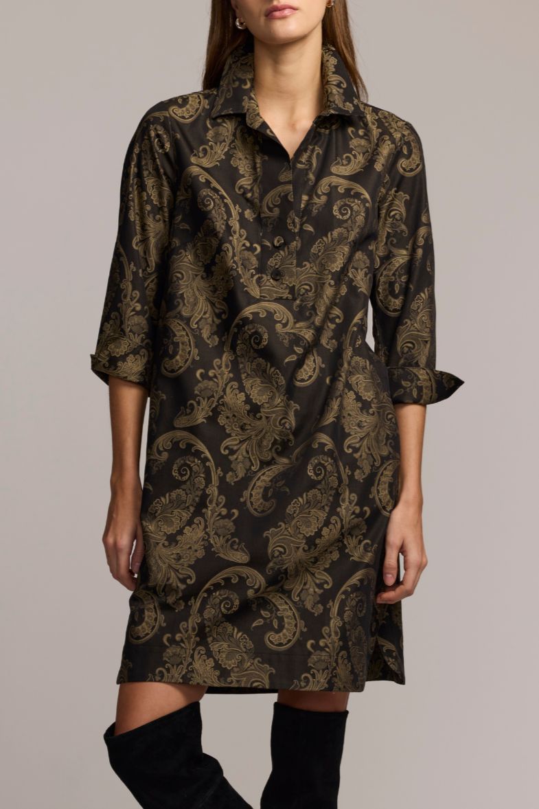 3/4 Sleeve Paisley Jacquard Dress